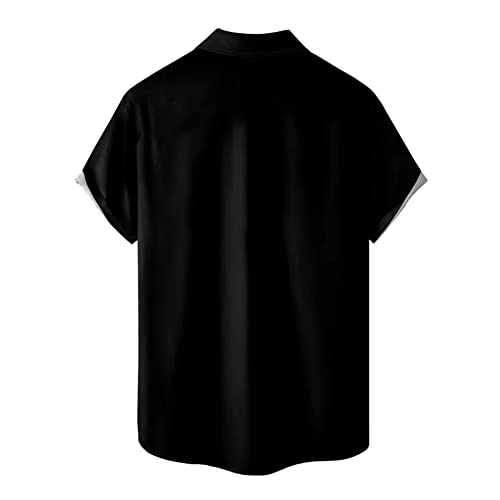 Vintage Guitar Shirt For Men Hawaiian Music Band Beach Party Shirt Short Sleeve Button Down Bowling Shirts With Pocket(B-Black,Medium) #TOP1