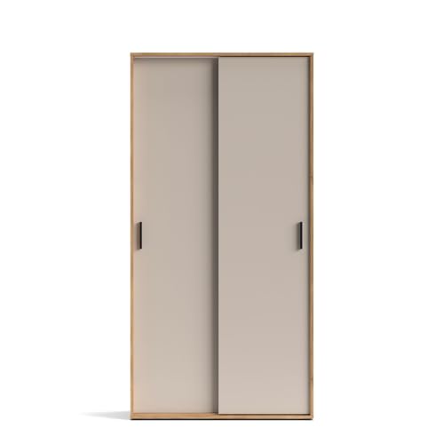 PEGANE Armoire à 2 Portes coulissantes avec étagères et penderie, Coloris Beige/chêne Mauvella - Longueur 100 x Hauteur 200 x Profondeur 49,8 cm