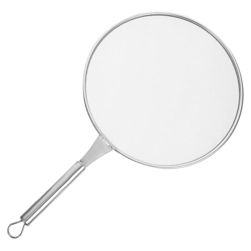 SOLUSTRE Stainless Steel Grease Splatter Screen with Comfort Handle Fine Mesh Splash Cover for Frying Pan Kitchen Use Oil Protection Housewarming present