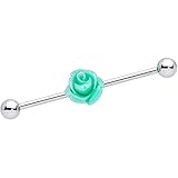 Body Candy Stainless Steel Light Green Summer Rose Flower Helix Earring Industrial Barbell Piercing 14 Gauge 37mm