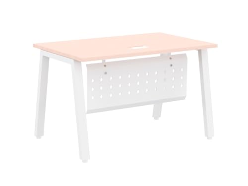 Mahmayi Bentuk 139-12 Modern Workstation Desk with Wire Management Metal Legs and Modesty Panel, Ideal for Home, Office, Schools, Laptop, Computer Workstation Table - Oak