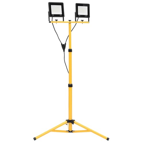 vidaXL Foco LED con Trípode Lámpara de Jardín Luz de Seguridad Trabajo Patio Terraza Entrada Porche Exterior Iluminación 2x50 W Blanco Frío