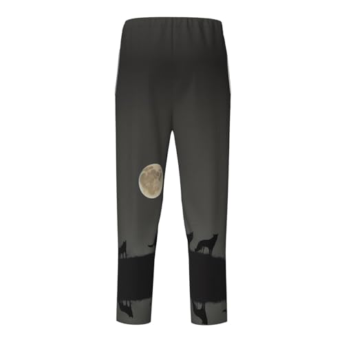 Pajama Pants Pajama Bottoms with Elastic Waistband Sleepwear Lounge Pants, Wolf Under Moon2