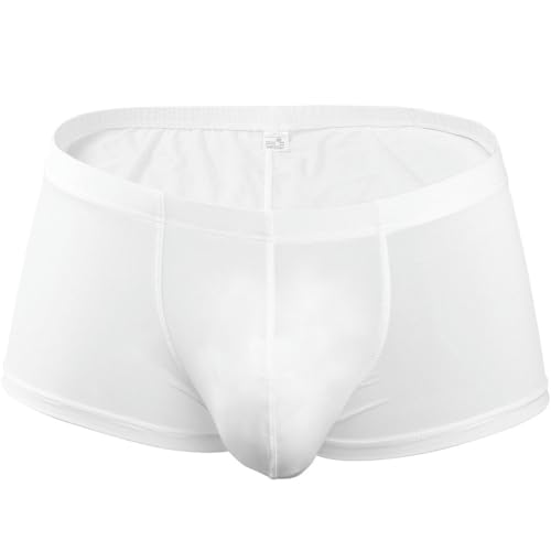 ACHBGTMQ Boxer Hombre Algodón Transpirable Hombre U-Front Ice Silk Boxer Resumen De Bajo Altura Transpirable Color Sólido Ligero Ligero-Blanco-XXL