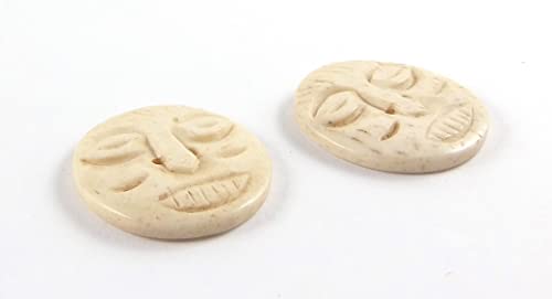 Sew Trends Handmade Natural Bone Buttons - Ivory - 27X30Mm - Ethinic African Face - 2 Pcs/Pk. #1954 #TOP15