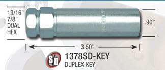 Image of Small Diameter Spline Duplex Open End Lug Nuts - 13 /16 inch & 7 /8 inch Dual Hex Key - 14mm x 1.50 Thread Size - Zinc Finish - Set of 32 (K8TOS-14150GR)