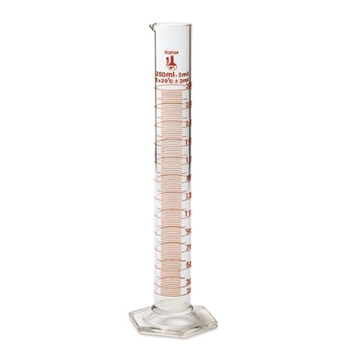 250ml, Graduated Cylinder, Borosilicate 3.3 Glass, Single Metric Scale, Karter Scientific 412G1 (Case 20)