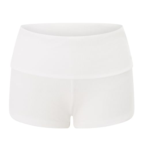 Image of Women Fold Over Mini Shorts Y2K Lounge Pajama Bottoms Low Rise Booty Shorts