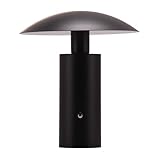 Happy Homewares Designer Flat Cone Mushroom Rechargeable and Portable LED Table Lamp in Matte Black | 3-Step Touch Dimmer | 3600mAh Power | 3w 3000k Warm White - Image 2