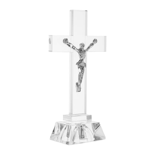 Cruz de cristal translúcida blanca con iluminación LED, adorno religioso de diseño fino