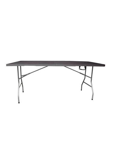 Jardin202   Mesa Plegable Rectangular 180x70x74cm Catering | Mesa Resina con Patas de Acero Plegable para Eventos y terrazas | Unidad (Marrón)