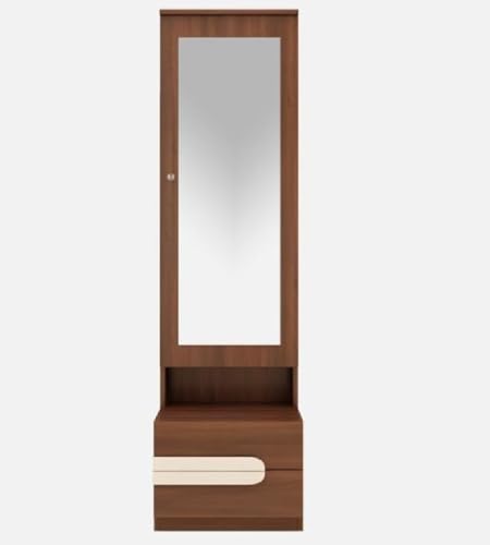 Image of CASPIAN Engineered Wood Single Door Wooden Vanity Dressing Table (Rainforest Brown) | Pre-Assembled Furniture with Mirror | Bedroom Storage for Makeup & Accessories Organizer | 6 Shelves & 2 Drawers