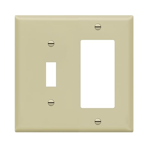 Image of ENERLITES Combination Toggle Switch /Decorator Switch Wall Plate, Size 2-Gang 4.50 inch x 4.57 inch, Polycarbonate Thermoplastic, 881131-I, Ivory