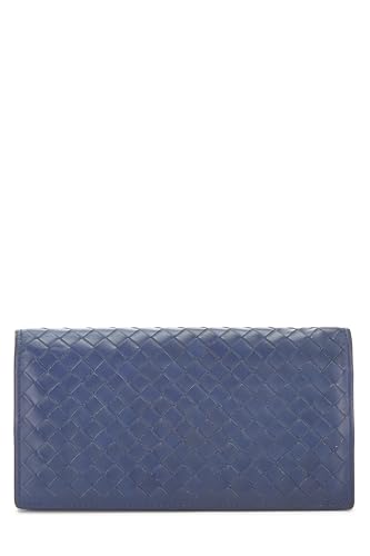 Pre-Loved Blue Intrecciato Continental Wallet, Blue