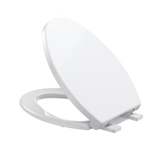 GarveeTech Toilet Seat, Elongated Toilet Seat, Quick-Release Structure Toilet Seat, Quick-Attach Hardware & Full Flat with Grip-Tight Bumpers, Quiet-Close Seat, White