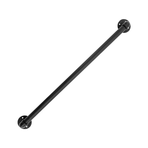 SABUIDDS Tubos de acero y pasamanos de hierro fundido, 90 cm - 270 cm, pasamanos para escaleras, pasamanos de pared negro, con extremos semicirculares y soportes para interior y exterior, redondo,