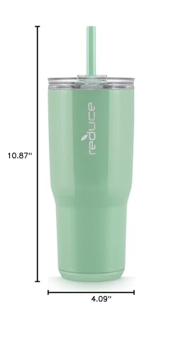 REDUCE Cold1 24 oz Tumbler with Lid and Straw - Dual-Wall Vacuum Insulated Stainless Steel Tumbler - Keeps Drinks Cold up to 24 Hours - Inner Ounce Markings to Track Hydration - OG Matcha