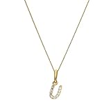 La hauteur inclut l'attache jewellerybox Collier et Pendentif Lettre de l\'Alphabet Italique U en Or Jaune 9 Carats et Oxyde de Zirconium - 41cm