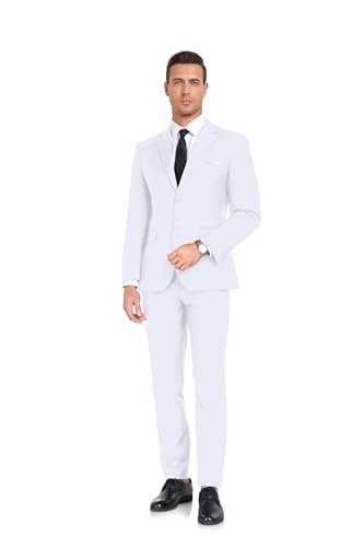 Men's Suit Slim Fit 2 Piece Single Breasted Wedding Suits for Men White Prom Tuxedo Business Suit Blazer Pants Set M2
