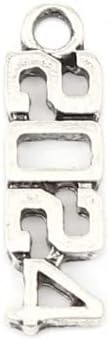 PEPPERLONELY 50PC 2024 Antiqued Silver Alloy Year Charms Pendants Number Message Charms Pendants 20x6mm