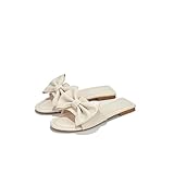 Cape Robbin Dane Flat Sandals Slides for Women, Womens Mules Slip On Shoes with Bow - Off White Size