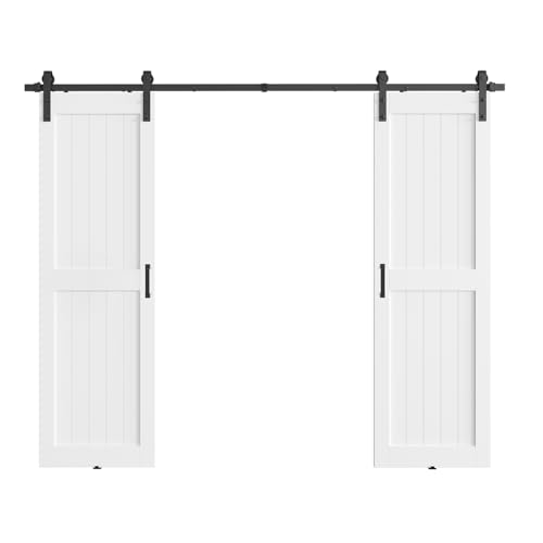 68 x 84 in Manufactured Solid Wood Paneled Double Sliding Barn Door with Installation Hardware Kits