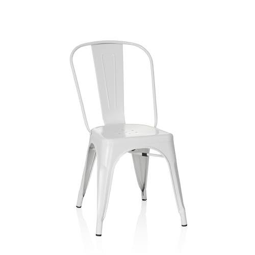 hjh OFFICE 645037 Chaise bistrot VANTAGGIO Brush Métal Blanc Mat, Style Industriel, empilable