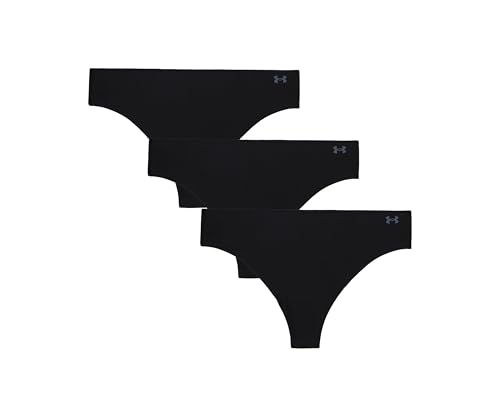 Under Armour Confezione da 3 Perizomi da Donna Pure Stretch - Invisibili, Senza Cuciture, Non Lascia segni, Ultraleggeri, Comfort Tutto Il Giorno, M, Nero