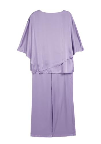 Womens Elegant Chiffon 2 Piece Outfits Half Sleeve V Neck Blouse Wide Leg Pants for Mother Wedding Guest Pant Suits4