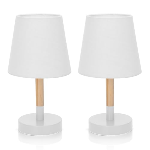 Aigostar 2 Piezas Lámpara de Mesa, Lámpara de Mesita de Noche Pequeña de Madera Moderna, lámpara...