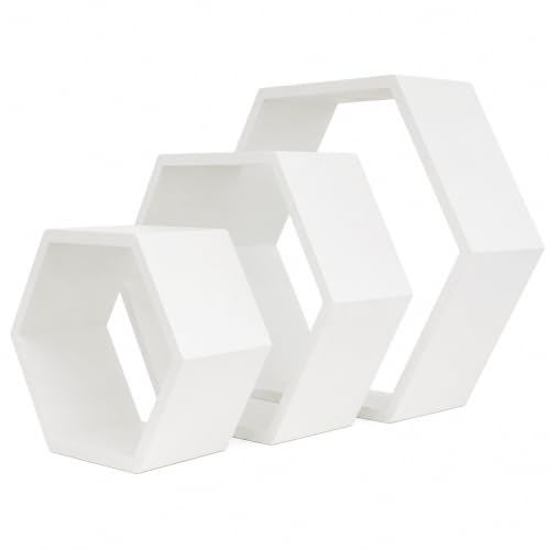 Lin Home XZ-22109 Estantes flotantes hexagonales Juego de 3 Estantes Decorativos de Pared (Gray)