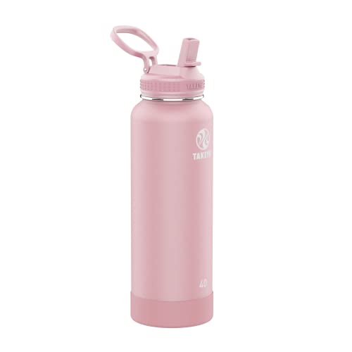 Image of Takeya 40 oz Actives Stainless Steel Water Bottle with Straw Lid - Leakproof, Double-Wall Insulated, Keeps Drinks Cold 24 hrs /Hot 12 hrs, BPA-Free, Powder-Coated, Gym & Travel, Blush