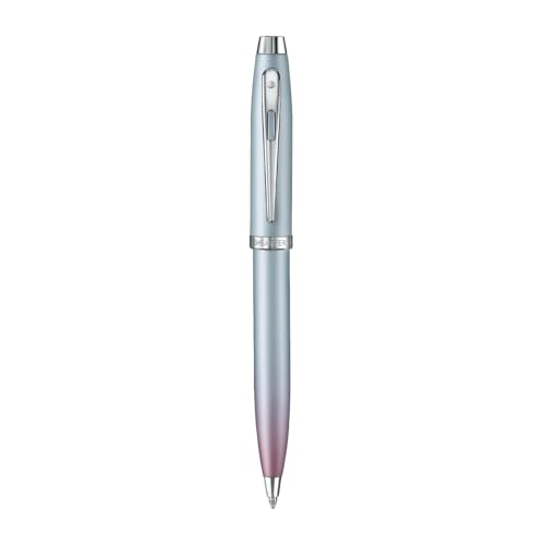 Image of Sheaffer Expressions Gift Set 100 9376 Blue and Pink Pearlised Gradient Ballpoint Pen with Chrome plated Trims and Genuine Leather Credit Card Holder