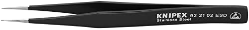 Knipex - Stainless Steel Gripping Tweezers-Pointed Tips-ESD (922102ESD) -  92 21 02 ESD