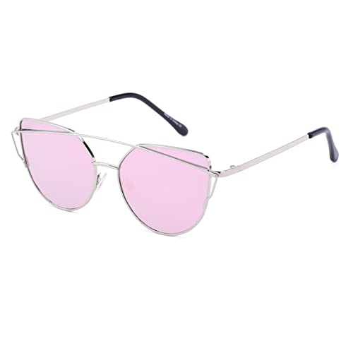 Cat Eye Sunglasses for Women Mirrored Flat Lenses Metal Frame Fashion Eyewear