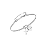 SkyPOOU Elegante colgante de crucifijo de corazón para mamá, cadena de pulsera de acero inoxidable con cadena ajustable para mujer, regalo de acero inoxidable para mamá, talla única, como se describe