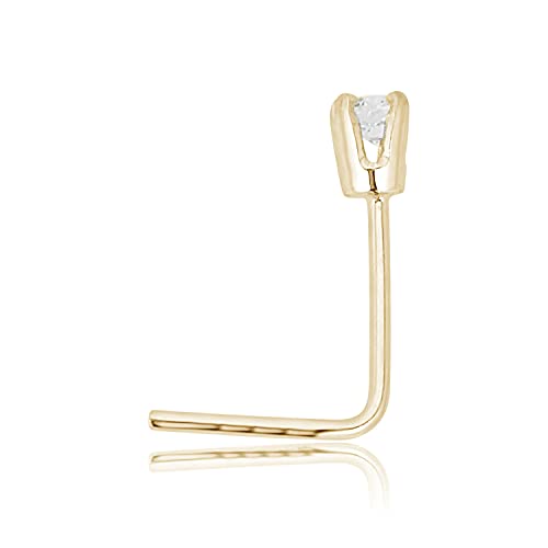 Avora 14K Yellow Gold 0.025 Ct (1.8Mm) Genuine Diamond L-Shape Nose Ring Body Jewelry (22 Gauge) #TOP1