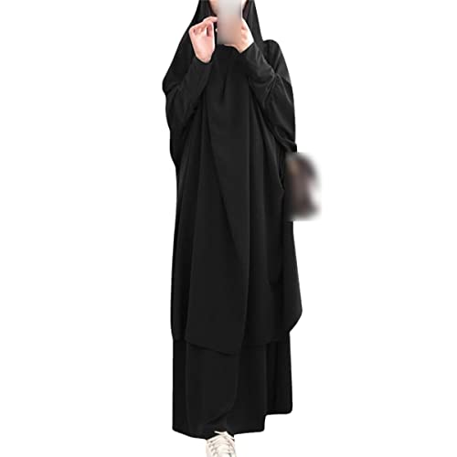 Robe de prière avec hijab intégré pour femme musulmane en noir taille unique