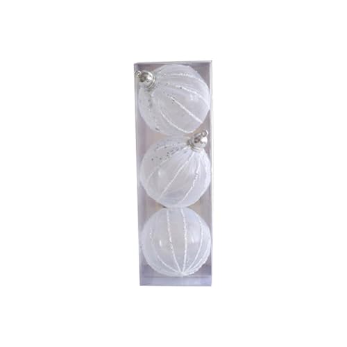 3Pcs 3.2" Durable Shatterproof Baubles Christmas Ornaments for Tree Decor (White)