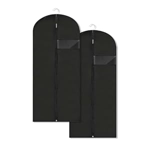 LXLOVESM Garment Bags for Hanging Clothes, 45'' Suit Bag Cover for Storage and Travel, Dress Bags for Gowns Long, 2 Pack (Black)