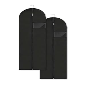 Garment Bags for Hanging Clothes, 45” Suit Bag Cover for Storage and Travel, Dress Bags for Gowns Long, 2 Pack (Black)