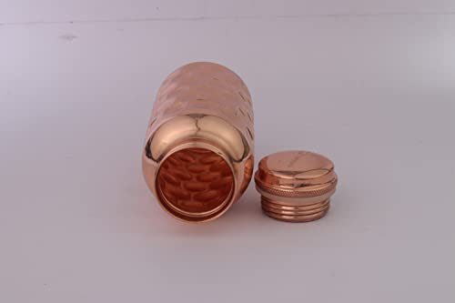 100 % Pure Copper Diamond Hammered Water Bottle 17 Oz with Lid – Ayurvedic Bottle – Vessel - Drink More – Small -Leak Proof