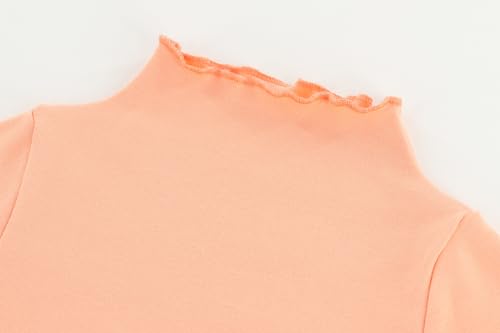 Image of Girls Lettuce Edge Trim Mock Neck Long Sleeve Slim Fit T-Shirt Tops Lightweight Knit Tee