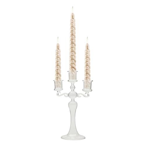 TROONZ Candelabro de Cristal 3 Brazos - Elegantes Candelabros de Vidrio Transparente con 3 Ramas - Candelabro Central para Fiesta temática, Mesa Central, decoración, Comedor, cumpleaños, Vacaciones