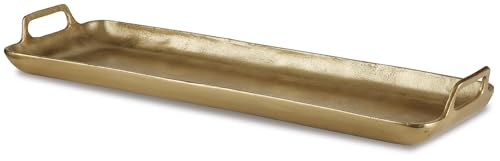 Signature Design by Ashley Posy Contemporary Decorative Metal Serving Tray with Handles, Display Only, Not Food Safe, Cast Aluminum, 24" Length, Gold Finish