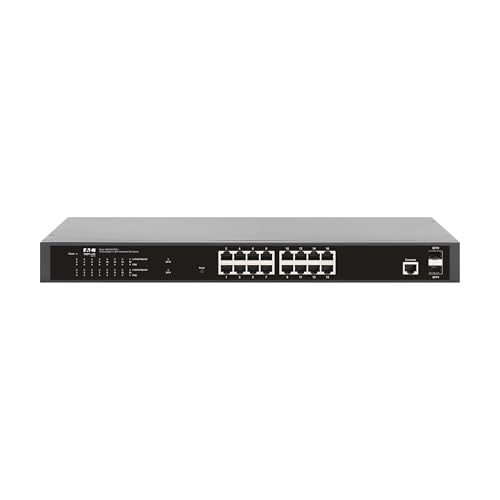 Image of Eaton Tripp Lite Series 16-Port Gigabit Managed PoE+ Switch with 2 SFP Ports, Easy Smart Web‑Managed Layer 2 Ethernet Splitter, 220W, 1 Gbps, 1U Rack Mount or Desktop, 3‑Year Warranty (NGS16C2POE-1)