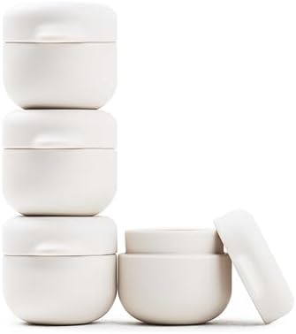 ONUCP Silicone Travel Cosmetic Containers, 4-Pack 1oz (30ml), Refillable Cream Jars, Leak-Resistant & TSA-Compliant, BPA-Free, Wide Opening Design, Sand Beige