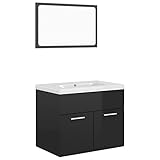 vidaXL Conjunto de Muebles de Baño Aseo Inodoro Armario Lavabo Fregadero Escurridor de Empuje Grifo Espejo Tocador Contrachapada Negro Brillante