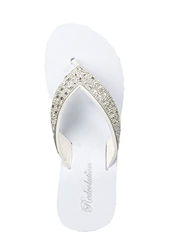 Image of REDVOLUTION New Women's Rhinestone Sandals High | Low Platform T-Strap Jewel Sandals High Wedge Flip Flops