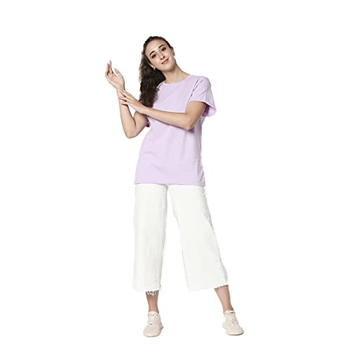 Image of Bewakoof Women's Solid 100% Cotton T-Shirt - Boyfriend Fit, Round Neck, Half Sleeves